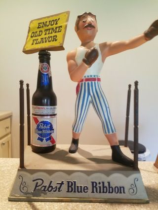 Vintage Pabst Blue Ribbon Beer Sign Display Boxer " Enjoy Old Time Flavor "