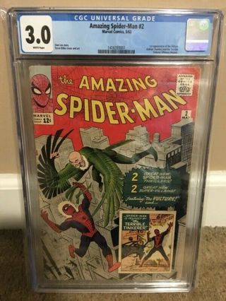 Cgc 3.  0 Spider - Man 2 - 1st App.  Of The Vulture 1963 White Pages