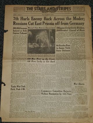 Wwii Stars And Stripes Newspaper Jan.  27th,  1945 9th Reaches Roer