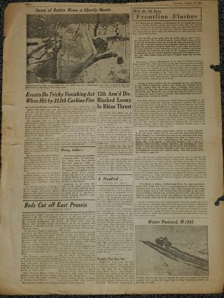 WWII Stars and Stripes Newspaper Jan.  27th,  1945 9th Reaches Roer 2