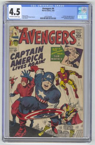 Avengers 4 Cgc 4.  5 Vintage Marvel Comic Key 1st Silver Age Captain America