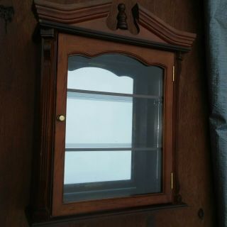 Vintage Wood And Glass Wall Mount Curio Cabinet Display Case Mirror