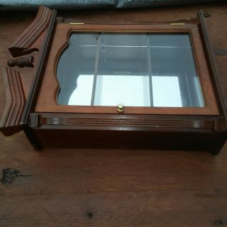 Vintage Wood And Glass Wall Mount Curio Cabinet Display Case Mirror 3
