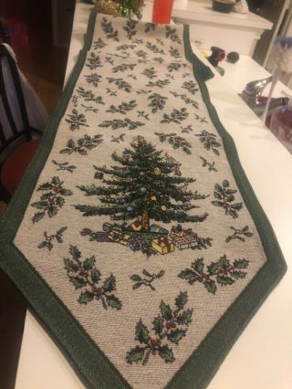 Spode German Theme Christmas Tree Table Runner Tassels Heavy Tapestry
