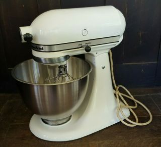 Vintage Kitchenaid Kitchen Aid Stand Mixer White Ss Bowl 4.  5 Qt K45
