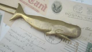 Vintage Hand Wroght Brass Nautical Humpback Whale Letter Opener 9 - 1/2 "