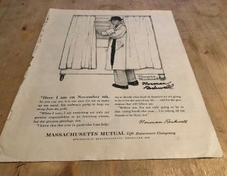 Signed Norman Rockwell “the Voting Booth” Saturday Evening Post Ad/mass Mutual