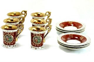 Vintage Gdr Porcelain Espresso Cup & Saucer Set W/ Women Lovers