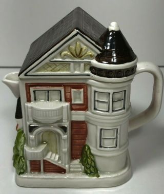 Vintage Otagiri Hand Painted Ceramic Victorian House Teapot Japan