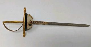 Vintage Miniature Sword Letter Opener Damascene Toledo Spain Enamel Heraldic