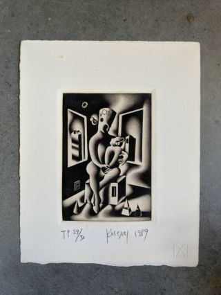 Mark Kostabi,  Mezzotint,  Oedipus Or Mother Knows Best,  1989,  Pencil Signed Tp