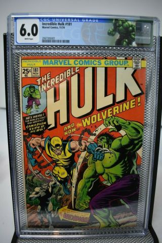 Incredible Hulk 181 W Custom Cgc 6.  0 Label Marvel 1974 1st Appearance Wolverine
