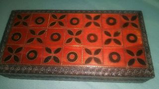 Vintage Carved Wood Pyrography Jewelry Trinket Box Made In Poland