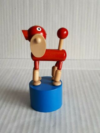 Wooden Poodle Baby Dog Push Button Puppet Movable Jointed Push - Up Toy 2
