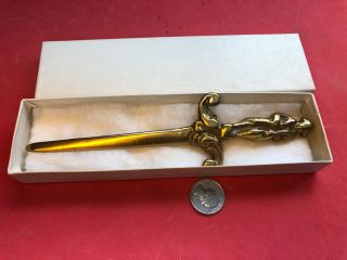 Vintage Solid Brass Sword Letter Opener Revolutionary War Soldier? Orig.  Box
