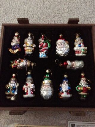 Thomas Pacconi Classics Set Of 12 Blown Glass Santa Claus Ornaments Wood Crate