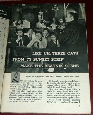1959 Tv Article 77 Sunset Strip Beatnik Scene Cosmo Alley Cabaret Concert Club