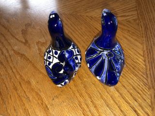 Blue White Birds Salt Pepper Shakers,  Mexican Pottery,  Signed,  3.  5x3.  5” No Plugs 3