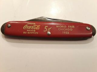 Coca Cola Soda Pocket Knife Or Blade World Fair Chicago 1933 Drink 5 Cents Usa