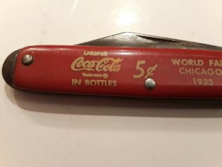 Coca Cola Soda Pocket Knife or Blade World Fair Chicago 1933 Drink 5 Cents USA 3
