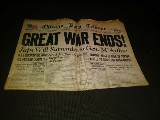 Chicago Daily Tribune Newspaper Wwii August 15 1945 Great War Is Over