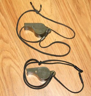 2 Vintage Us Army & Air Force Plastic Whistle With Cork Beads Military