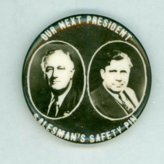 1940 President Fd Roosevelt Willkie Political Campaign Pinback Button Safety Pin