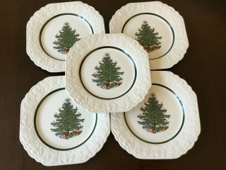 5 Cuthbertson Christmas Tree Salad Plate 8 1/4” England Embossed