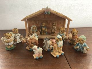 Enesco Cherished Teddies Nativity Manger Figurine Set With Boxes 2000