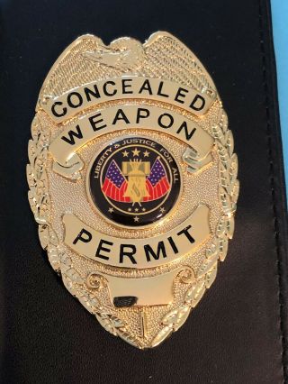 Gold Cwp Concealed Weapons Permit Badge Black Id Wallet