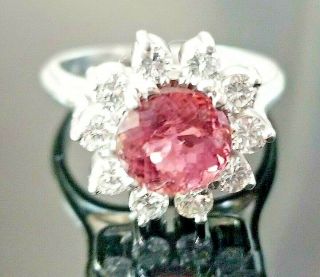 2.  60tcw Vintage Pink Tourmaline Diamond Halo 18k White Gold Ring