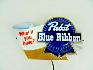 VINTAGE PABST BLUE RIBBON PBR LIGHTED BEER SIGN 302 - AND 2
