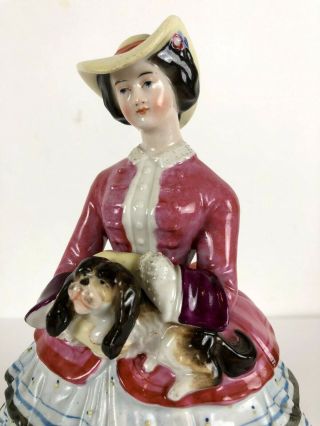Vintage Porcelain Victorian Lady With Dog Trinket Powder Puff Dresser Box 8.  5”
