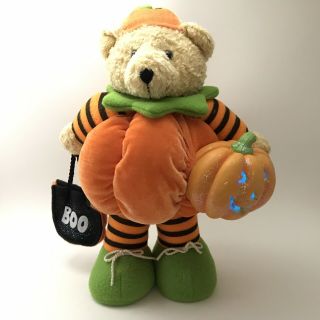 Plush Statue Pumpkin Jack O Lantern Teddy Bear Halloween Trick Or Treat Light Up