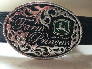 " Farm Princess " John Deere Belt Buckle W/ Vintage 4h Tooled Leather Belt