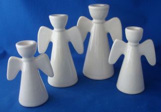 Set Of 4 Ceramic Angel Christmas Caroler Taper Candle Holders 4½ " To 6¾ " Height