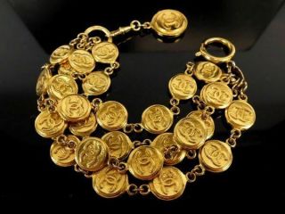Auth Chanel Vintage Gold Blacelet Coco Mark Coin Motif Total L:19.  5cm F/s
