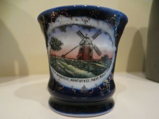 Cobalt Blue Souvenir China Cup Mug W/ Lithophane Old Windmill Nantucket Mass Ma