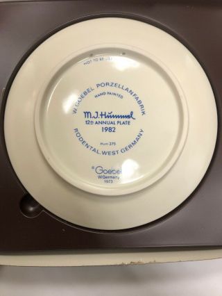 M.  J.  HUMMEL Goebel 1982 Annual Plate In Bas Relief W/ Box & Papers 2
