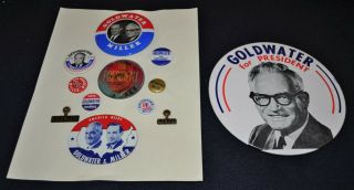 9 Vintage 1964 President Barry Goldwater Campaign Pinback Buttons 2 Tabs Au H2o