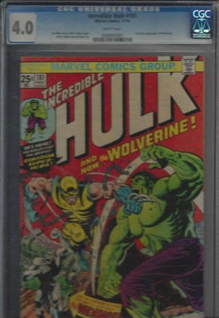 Incredible Hulk 181 Cgc 4.  0 Vg - 1st Appearance Wolverine - 1974