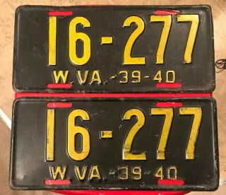 Vintage 1939 - 1940 West Virginia License Plates W.  Va 16 - 277