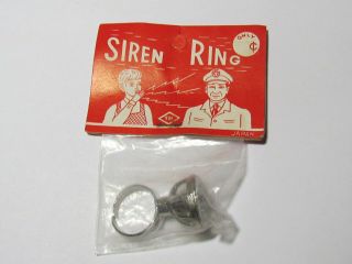 Vtg Japan Siren Whistle Ring In Package.  Five And Dime Store Style Nos Metal