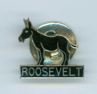 Vintage 1940 President Franklin D.  Roosevelt Campaign Enameled Donkey Lapel Stud
