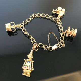 Vintage 9ct Yellow Gold Charm Bracelet With 4 Charms 272