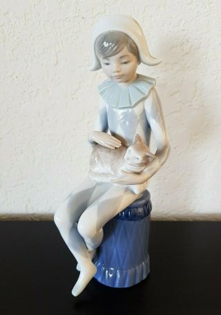 Nao By Lladro Spain Harlequin With Cat Porcelain Figurine 9 " Daisa 1983