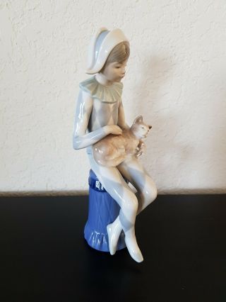 NAO by LLADRO Spain HARLEQUIN with CAT Porcelain Figurine 9 