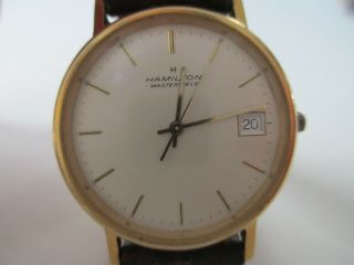 Vtg Hamilton Masterpiece 10k Gold Filled Quartz Mens Wrist Watch W/date