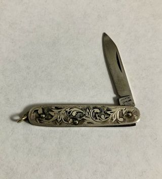 Vintage Sterling Silver Pocket Knife Oriental Stainless Watch Fob Knife