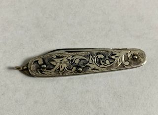Vintage Sterling Silver Pocket Knife Oriental Stainless Watch Fob Knife 3